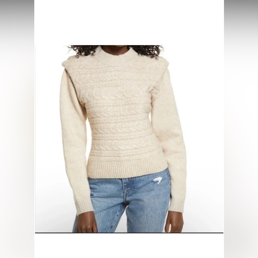 BlankNYC Cream Oatmeal Horizontal Cable Knit Crewneck Sweater small
